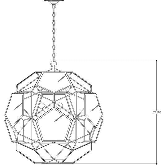 Julius Orb Chandelier by Currey and Company in pyrite bronze, raj mirror. Made from wrought iron, glass in a modern style.