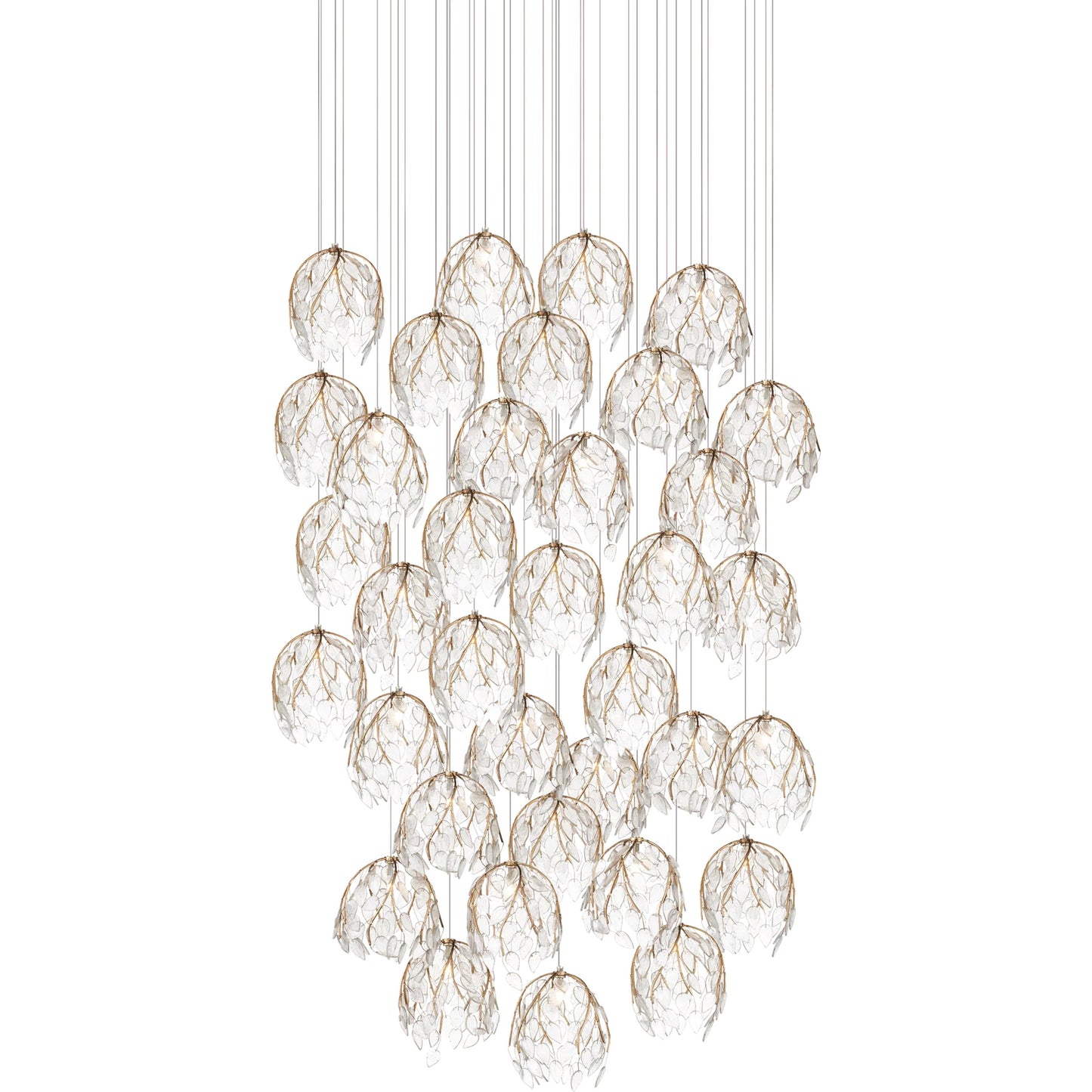 001 SI-2524233 | Primary Silo | Banyan 36-Light Multi-Drop Pendant by Currey and Company in antique brass, clear, silver. Made from metal, glass in a modern style.