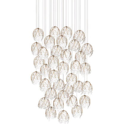 Banyan 36-Light Multi-Drop Pendant by Currey and Company in antique brass, clear, silver. Made from metal, glass in a modern style.