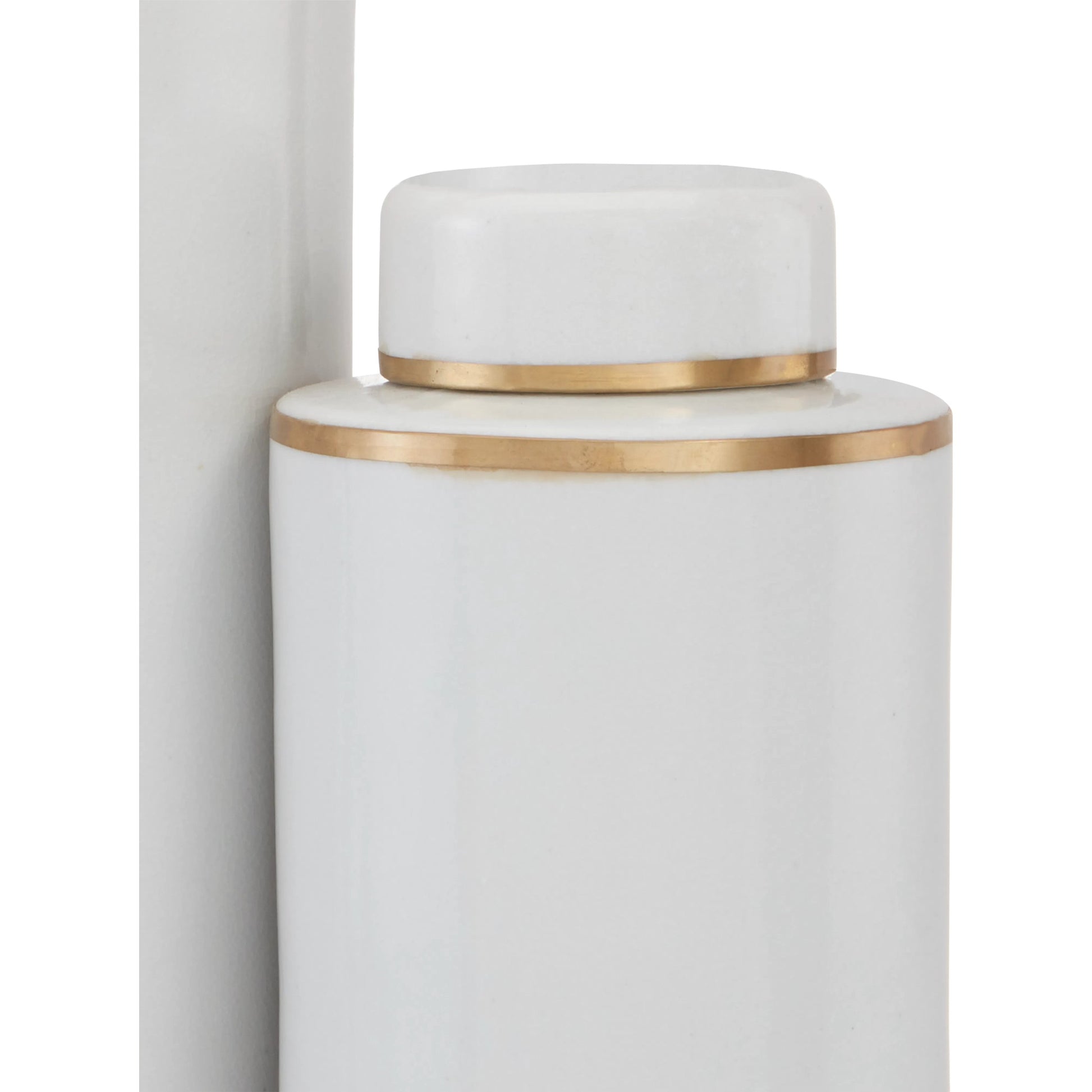 Ivory Tea Canister Set by Currey and Company in white, antique brass. Made from ceramic, brass in a eclectic & global style.
