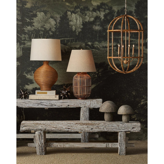 Holland Bench by Currey and Company in whitewash. Made from reclaimed wood in a unique style.