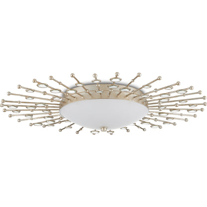 Planisphere Flush Mount by Currey and Company in silver leaf. Made from wrought iron, glass in a modern style.