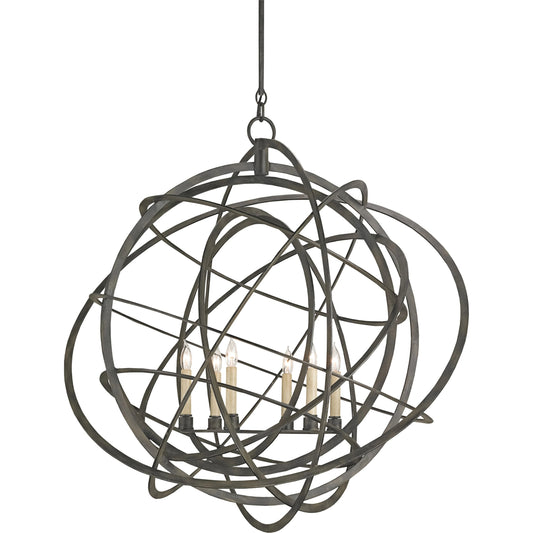 Genesis Chandelier by Currey and Company in black iron. Made from wrought iron in a modern style.