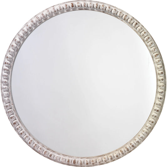 Audrey Beaded Mirror by Jamie Young in white wood. Made from mdf, solid wood beads in a modern style.