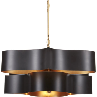 Grand Lotus Oval Chandelier by Currey and Company. Made from wrought iron in a modern style.