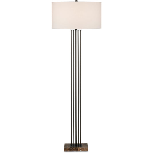 Prose Floor Lamp by Currey and Company in bronze, natural. Made from metal, coffee brown marble in a modern style.
