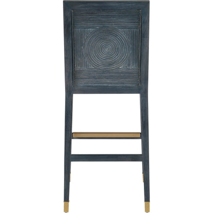 Santos Bar Stool by Currey and Company. Made from mahogany, rattan, brass in a modern style.