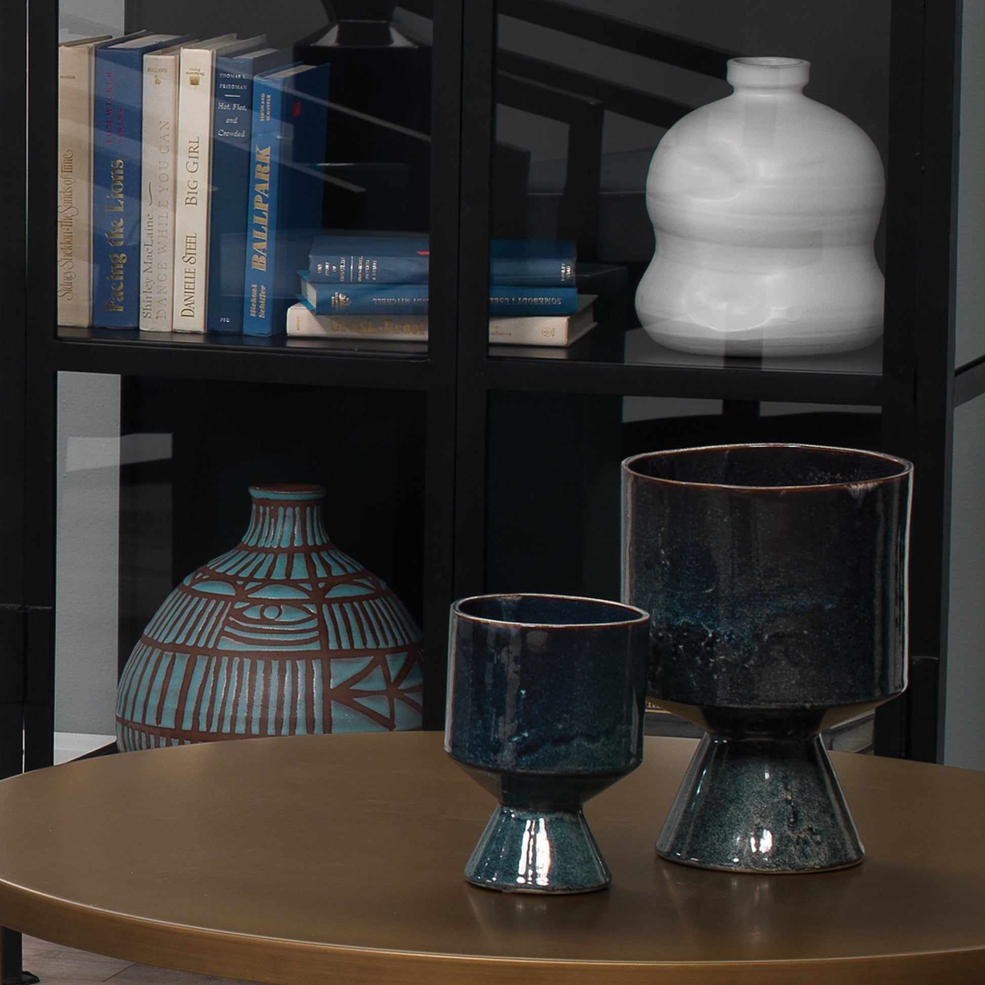 Berkeley Pots by Jamie Young in blue. Made from ceramic in a transitional style.