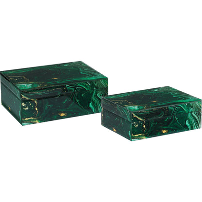 Interstellar Box Set by Currey and Company in dark green. Made from glass, paper, engineered wood in a modern style.