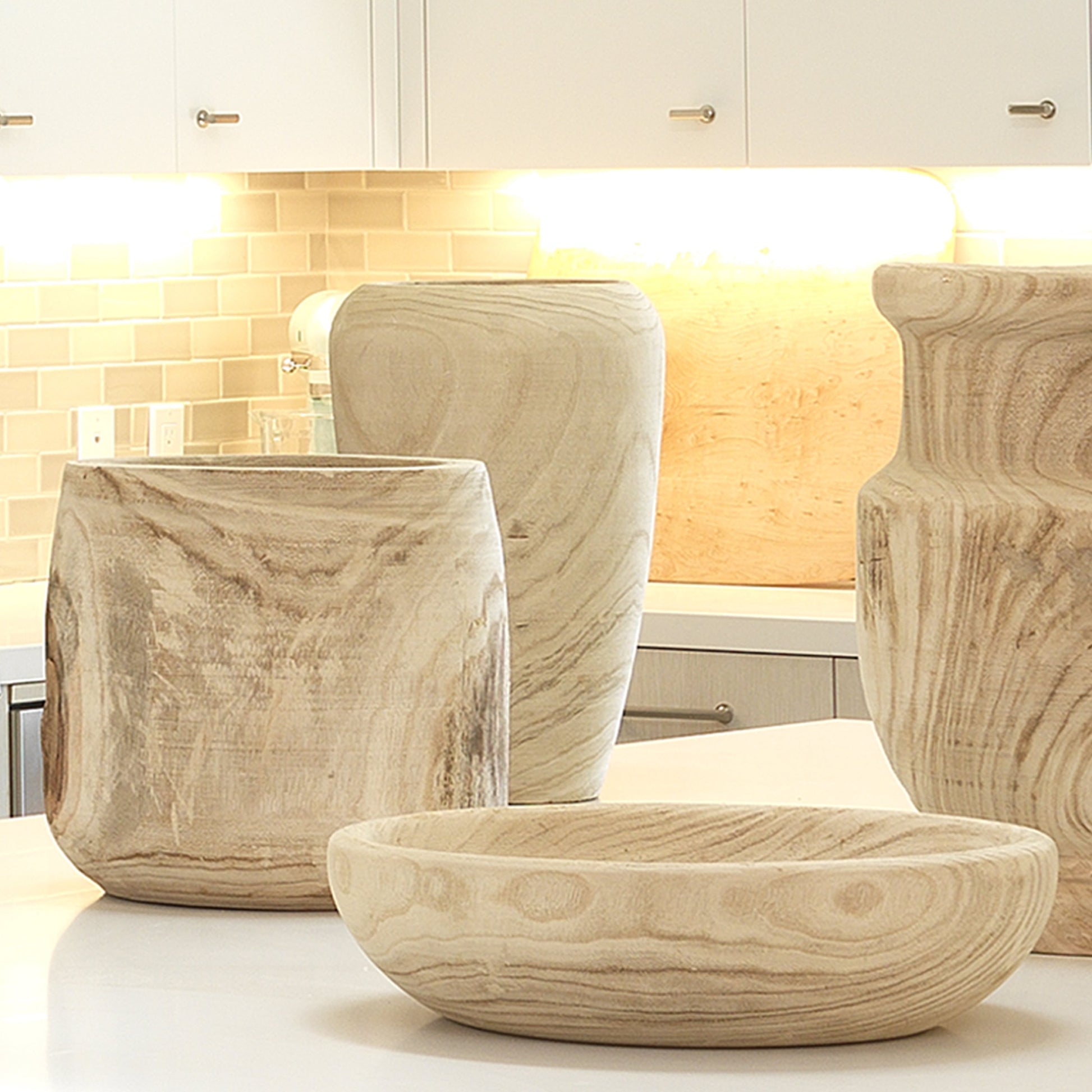 Brea Wooden Vase by Jamie Young in natural. Made from paulownia wood in a eclectic & global style.