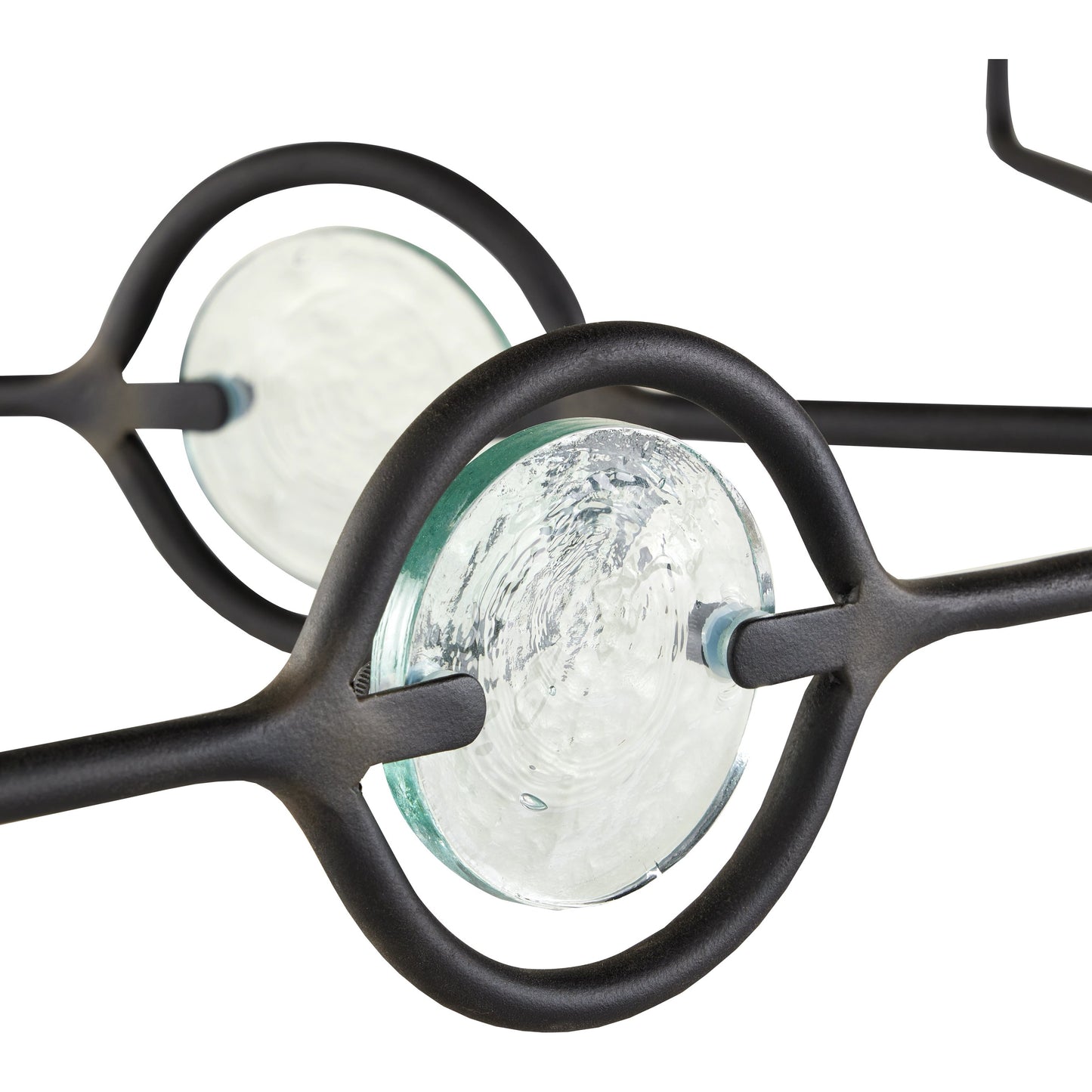 004 SI-1998791 | Closeup | Privateer Chandelier by Currey and Company in blacksmith. Made from wrought iron, recycled glass in a modern style.