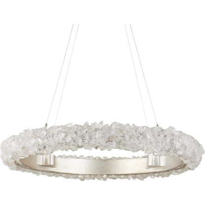 Iconoclast Chandelier by Currey and Company in contemporary silver leaf, contemporary silver, natural. Made from wrought iron, rock crystal in a modern style.
