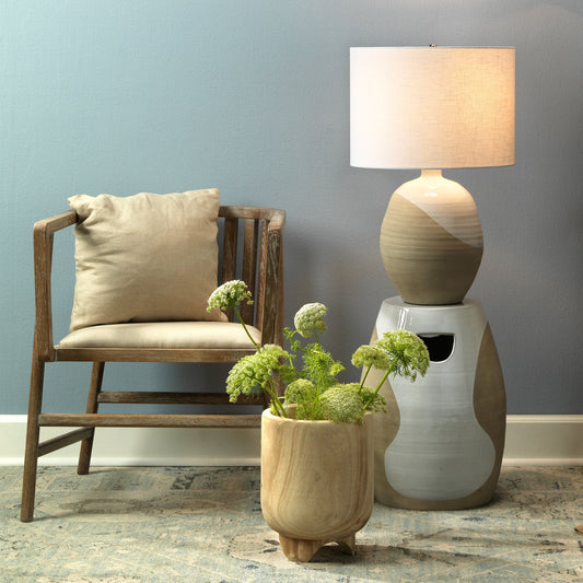 Canyon Wooden Vase by Jamie Young in natural. Made from paulownia wood in a modern style.