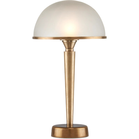 Gatsby Table Lamp by Currey and Company in antique brass, frosted. Made from brass, glass in a unique style.