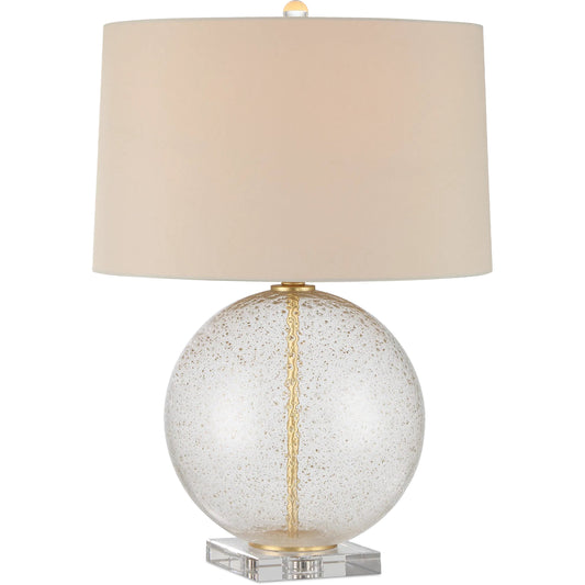 001 SI-2387187 | Primary Silo | Zebulon Round Table Lamp by Currey and Company in clear with gold speckles, contemporary gold leaf. Made from glass, optic crystal, meta in a modern style.