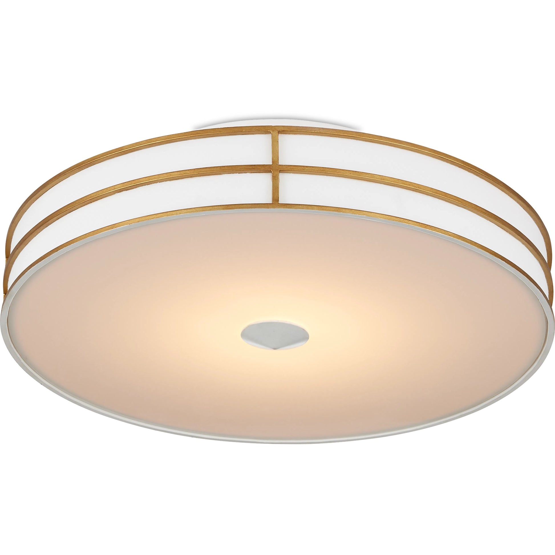 Fielding Flush Mount by Currey and Company in satin black, contemporary gold, sugar white. Made from wrought iron, acrylic diffuser in a modern style.