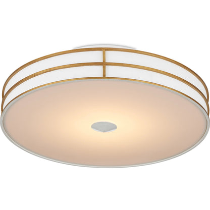 Fielding Flush Mount by Currey and Company in satin black, contemporary gold, sugar white. Made from wrought iron, acrylic diffuser in a modern style.