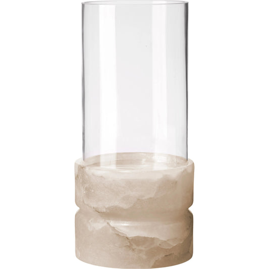Charlotte Stacked Hurricane by Jamie Young in clear & brown. Made from glass & alabaster in a modern style.