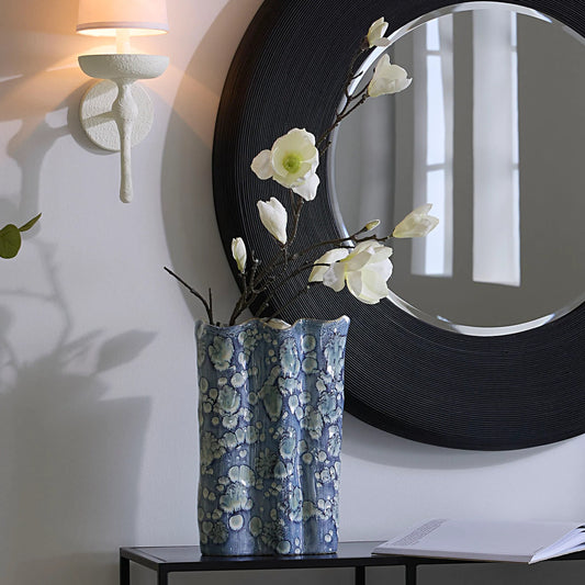 Cloud Vase by Jamie Young in blue and reactive blue glaze. Made from ceramic in a eclectic & global style.