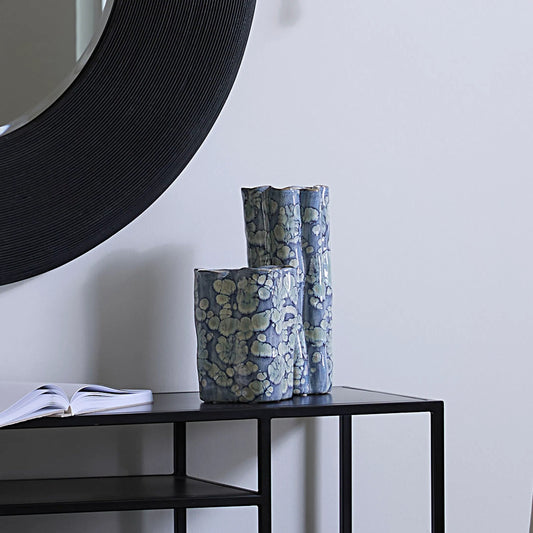 Cloud and Vase Set by Jamie Young in blue and reactive blue glaze. Made from ceramic in a eclectic & global style.