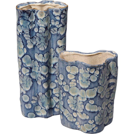 Cloud and Vase Set by The Livingston Collection in blue and reactive blue glaze. Made from ceramic in a unique style.
