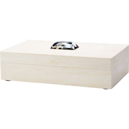 Constantine Box by Jamie Young in cream resin with horn accent. Made from resin on mdf, horn in a modern style.
