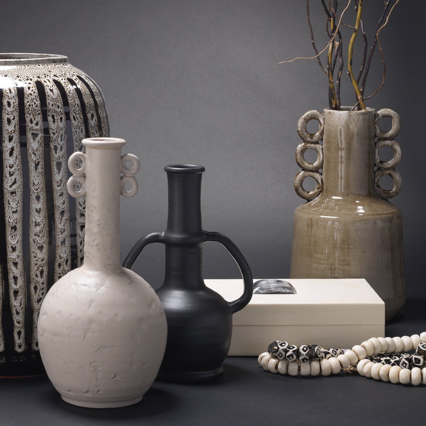 006 SR-707869 | Lifestyle | Constantine Box by Jamie Young in cream resin with horn accent. Made from resin on mdf, horn in a modern style.