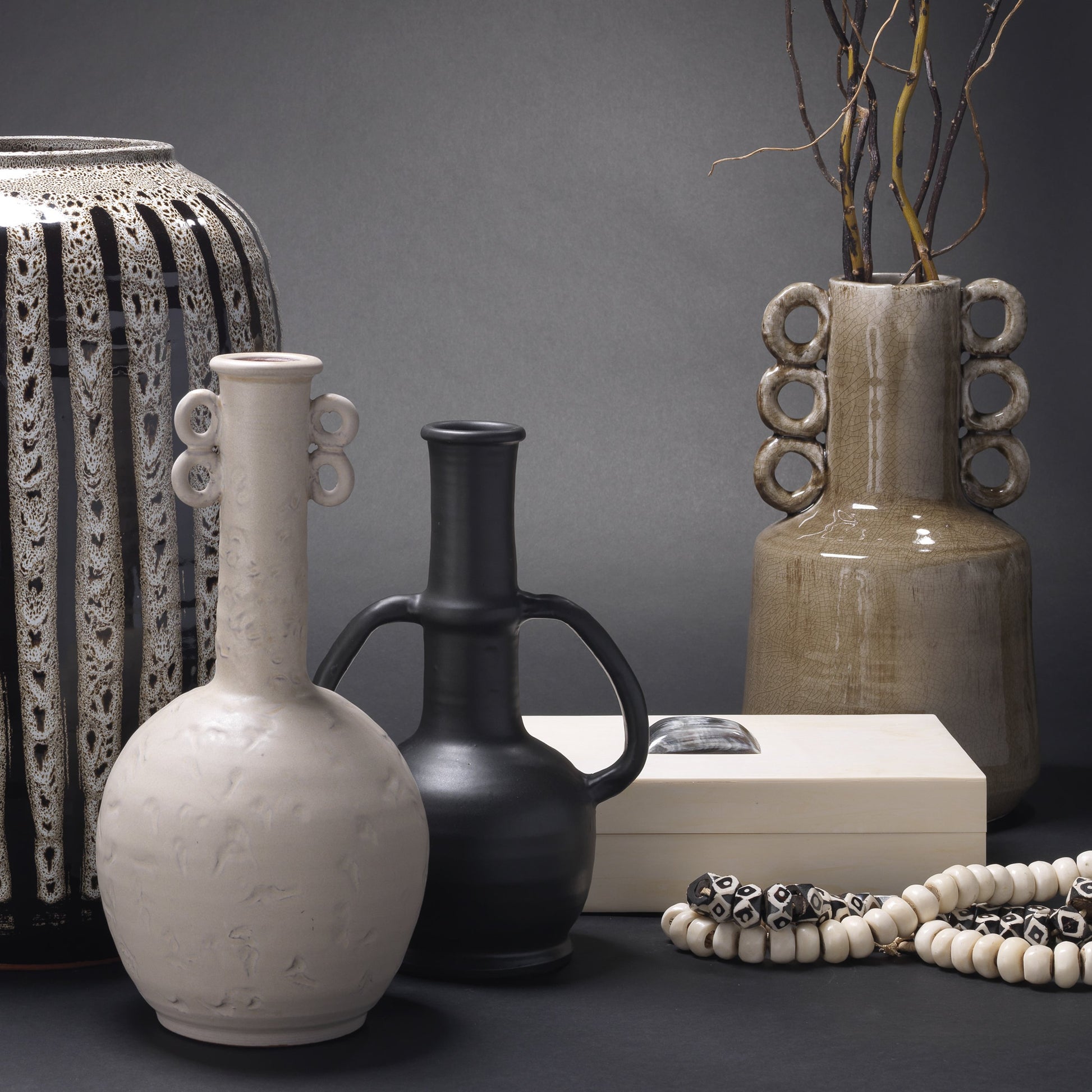 Constantine Box by Jamie Young in cream resin with horn accent. Made from resin on mdf, horn in a modern style.