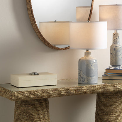 Constantine Box by Jamie Young in cream resin with horn accent. Made from resin on mdf, horn in a modern style.