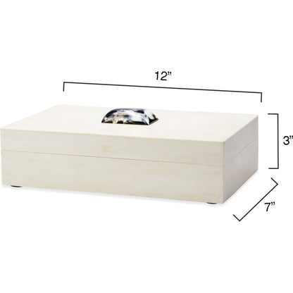 Constantine Box by Jamie Young in cream resin with horn accent. Made from resin on mdf, horn in a modern style.