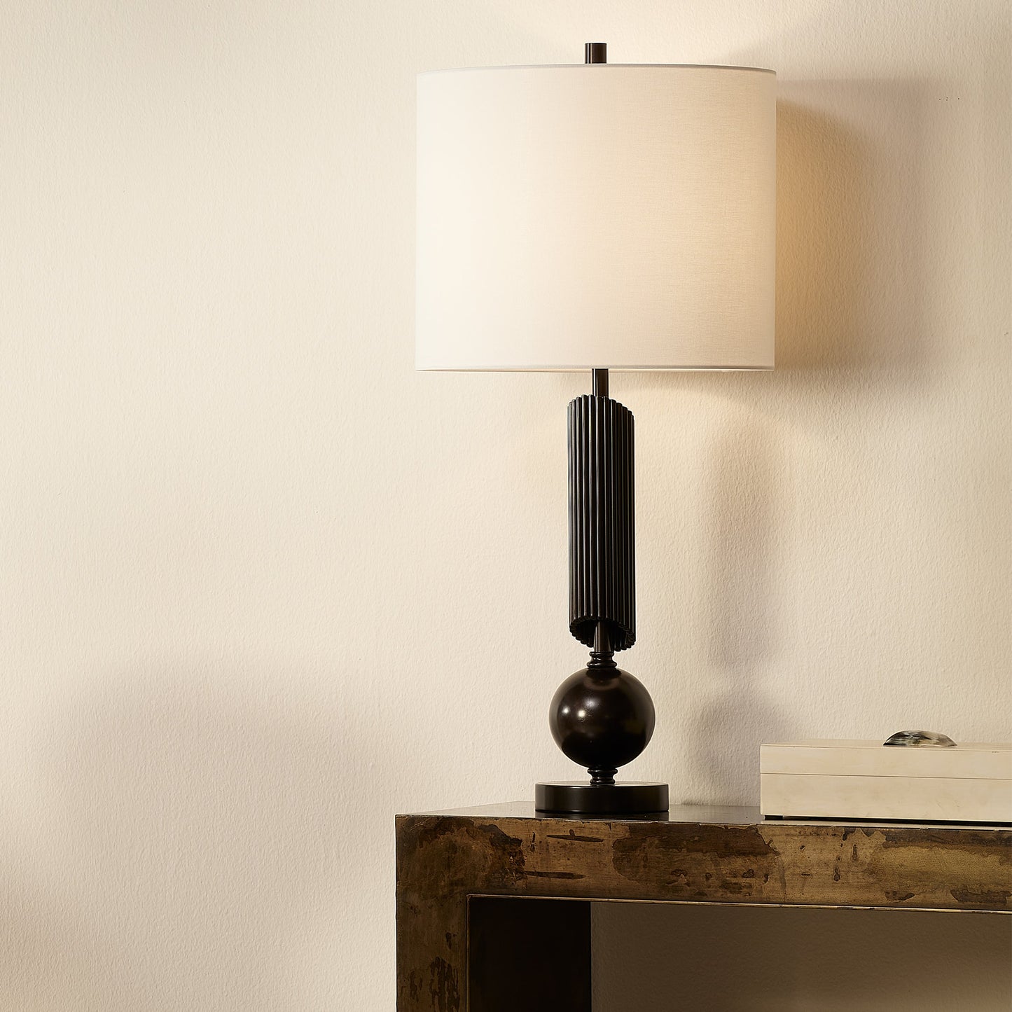 012 SR-707869 | Lifestyle | Constantine Box by Jamie Young in cream resin with horn accent. Made from resin on mdf, horn in a modern style.