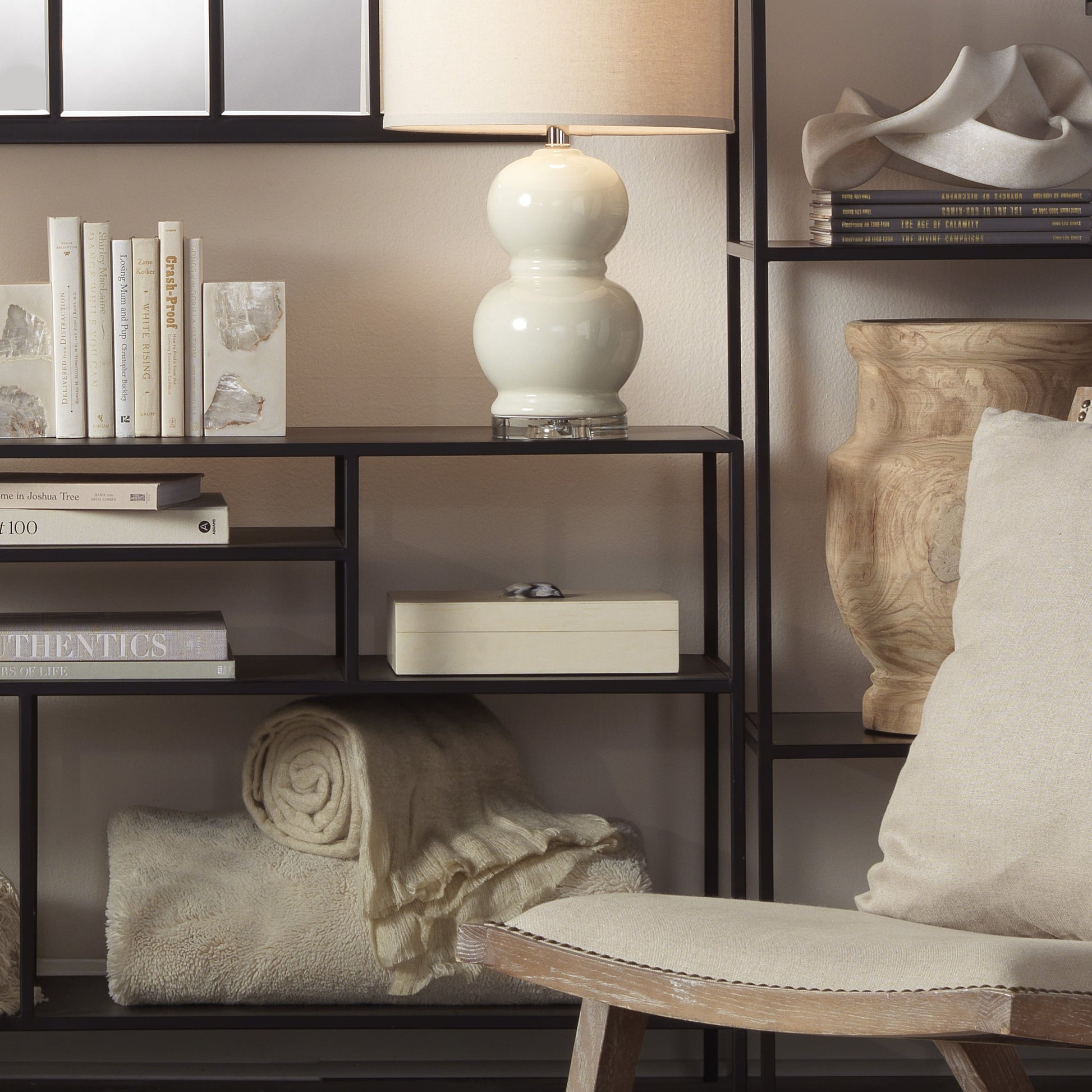 Constantine Box by Jamie Young in cream resin with horn accent. Made from resin on mdf, horn in a modern style.