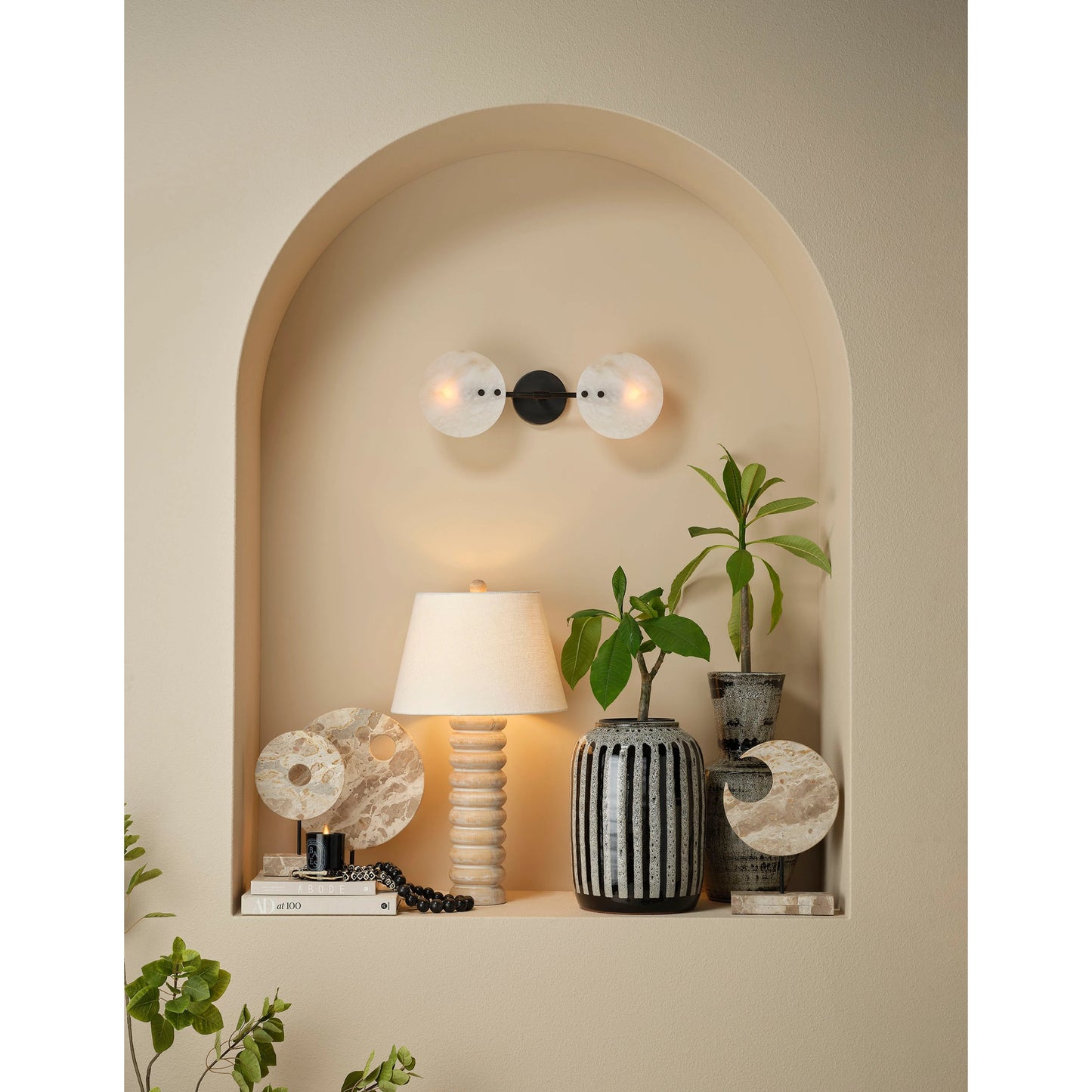 003 SI-2146411 | Additional Silo | Crescent Marble Stand by Jamie Young in cream. Made from marble, metal: iron in a modern style.