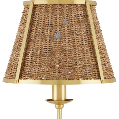 Deauville Floor Lamp by Currey and Company in polished brass, natural. Made from metal, seagrass in a cottage & farmhouse style.