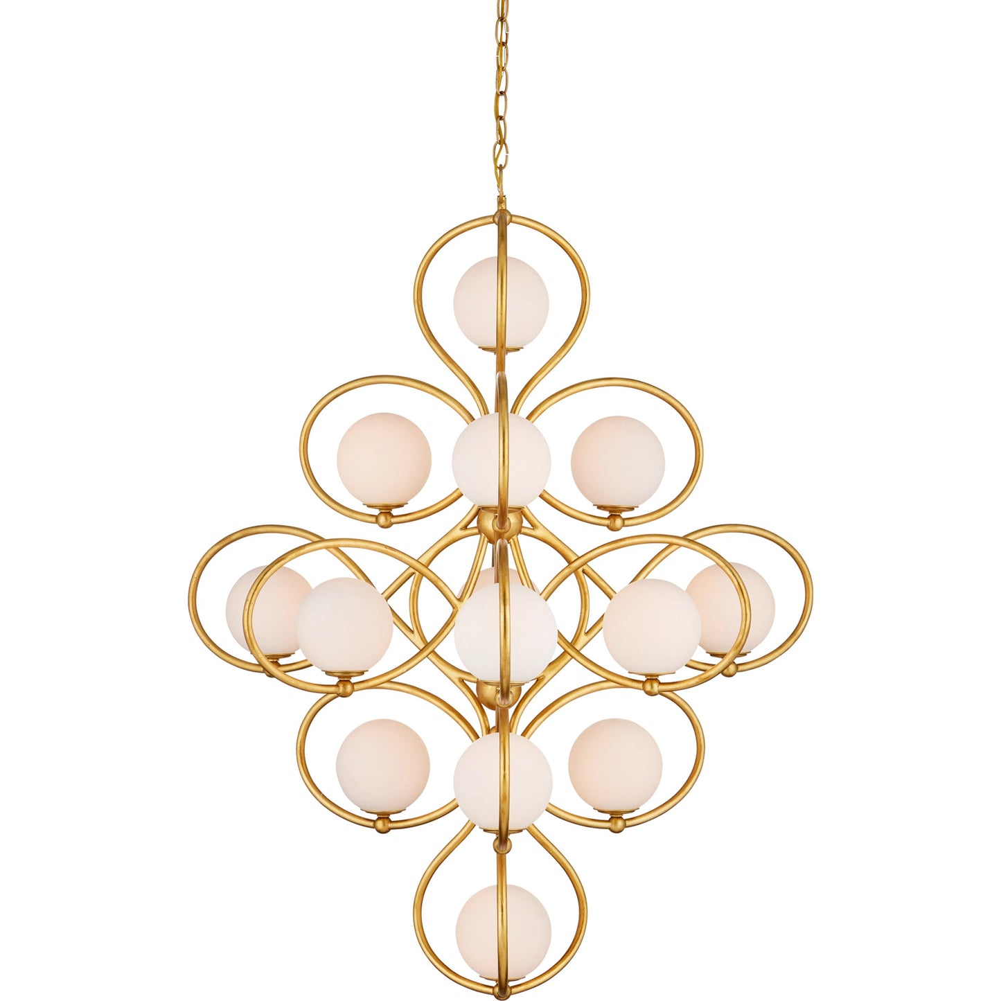 001 SI-2191852 | Primary Silo | Storrs Chandelier by Currey and Company in contemporary gold leaf, contemporary gold, white. Made from wrought iron, glass in a modern style.