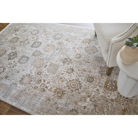 Cadiz Traditional & Botanical 86639SZF Rug by Feizy in ivory, gray, gold. Made from viscose, acrylic in a unique style.