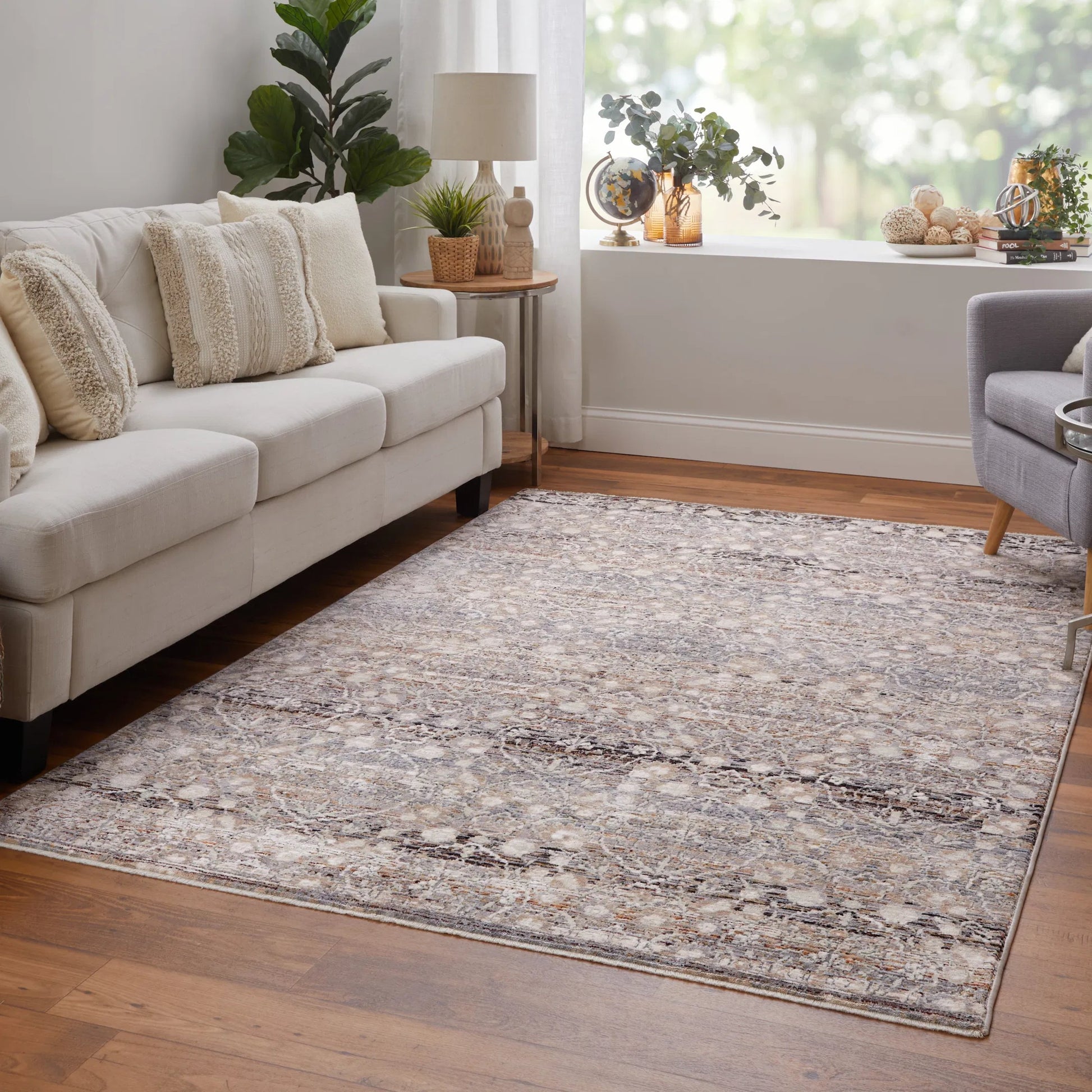 Caprio Transitional Damask Rug - 3961F by Feizy in gray, ivory, tan. Made from polyester, viscose in a unique style.