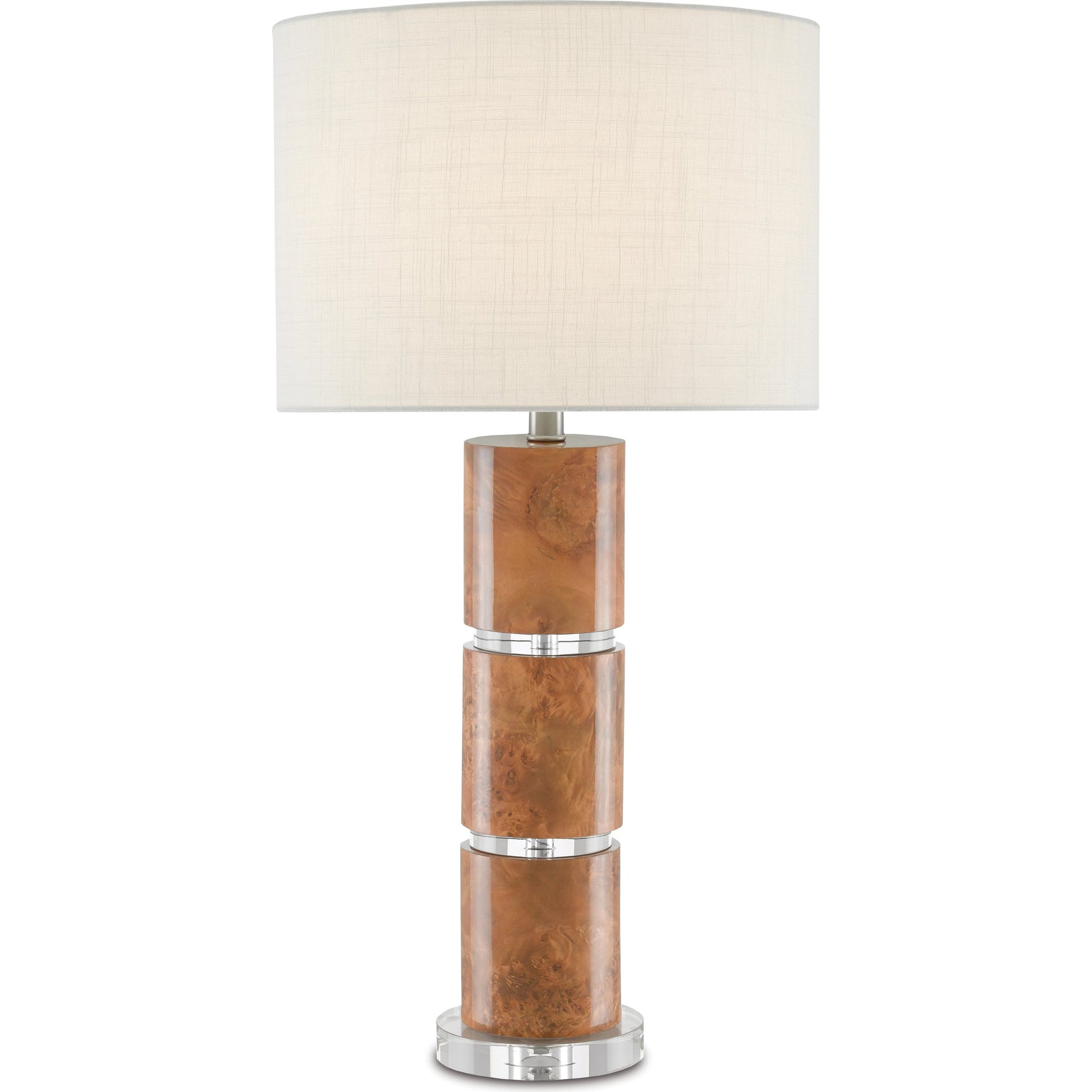 Table Lamp by Currey and Company in birdseye maple veneer. Made from composite, optic crystal in a transitional style.