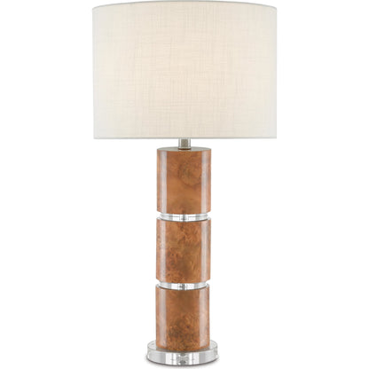 Table Lamp by Currey and Company in birdseye maple veneer. Made from composite, optic crystal in a transitional style.