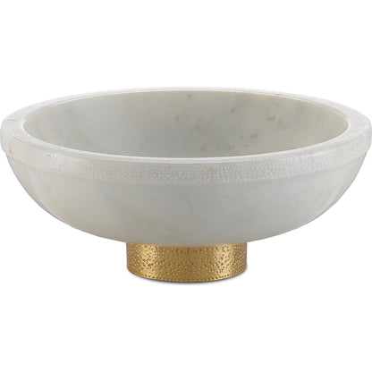 Valor Bowl by Currey and Company in white, brass. Made from marble, brass in a eclectic & global style.