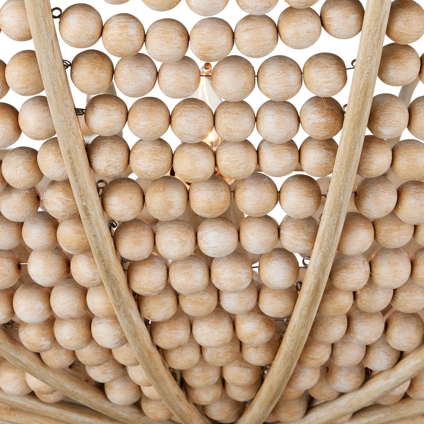 006 SI-2133979 | Closeup | Korg Chandelier by Currey and Company in sandstone. Made from wood beads, wrought iron in a cottage & farmhouse style.