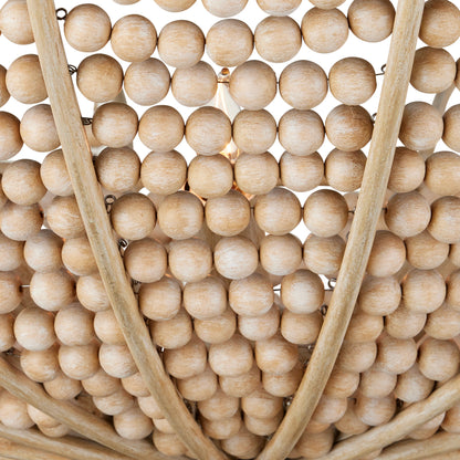 Korg Chandelier by Currey and Company in sandstone. Made from wood beads, wrought iron in a cottage & farmhouse style.