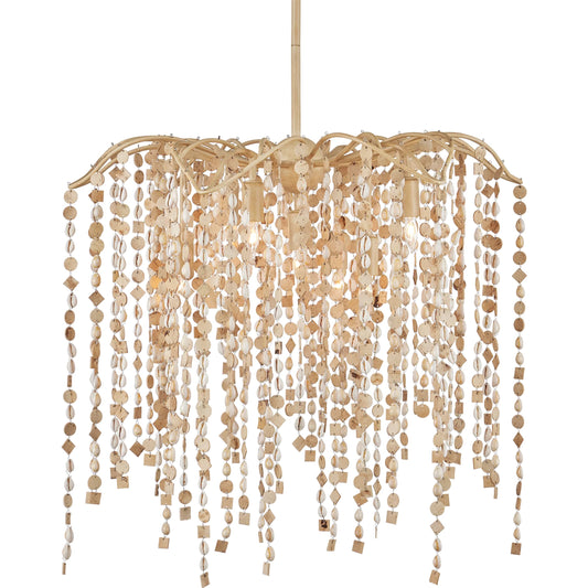 Kealia Chandelier by Currey and Company in natural, coco cream. Made from coco shells, shells, wrought iron in a unique style.