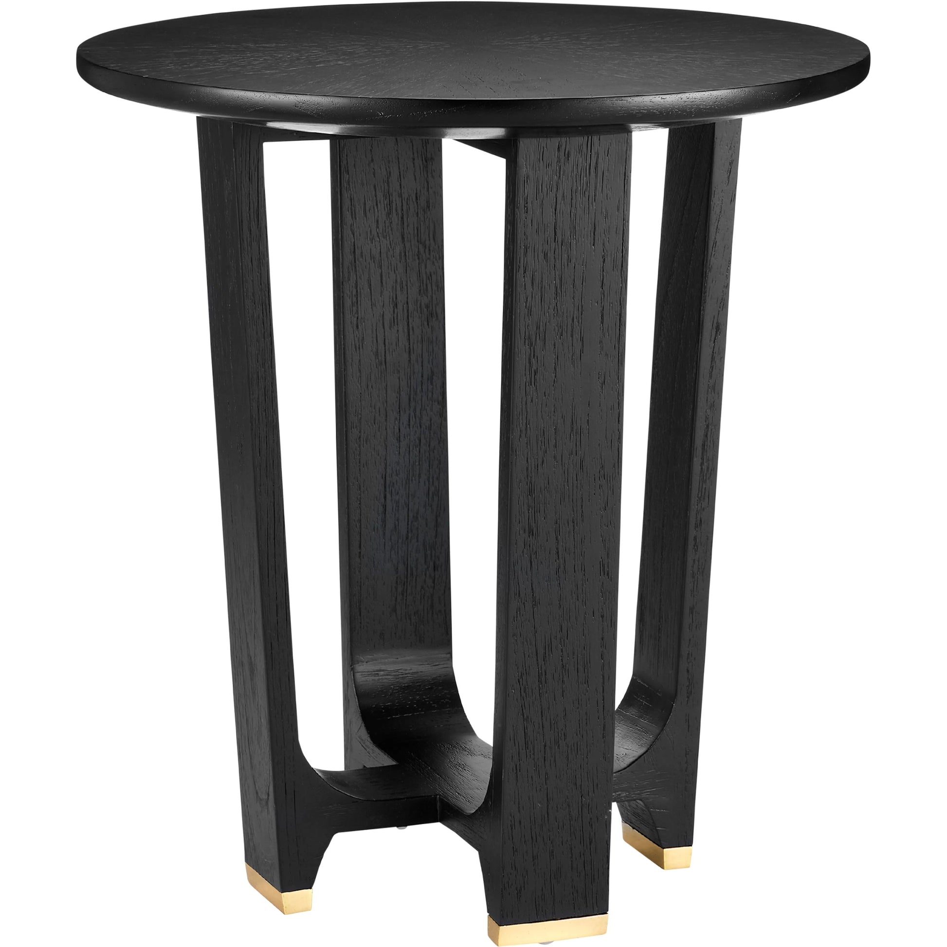 Blake Accent Table by Currey and Company in matte caviar black, polished brass. Made from mindi wood, brass in a modern style.