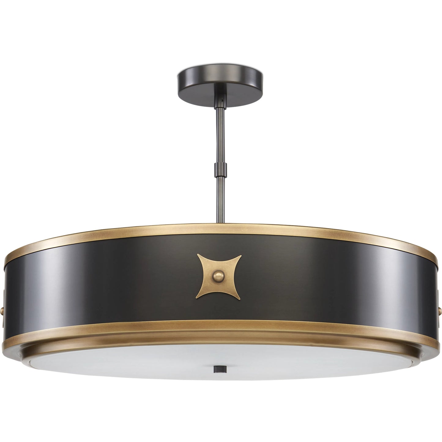 005 S-223637 | Additional Silo | Huntsman Semi-Flush Mount by Currey and Company in satin black, antique brass, white. Made from brass, glass in a modern style.