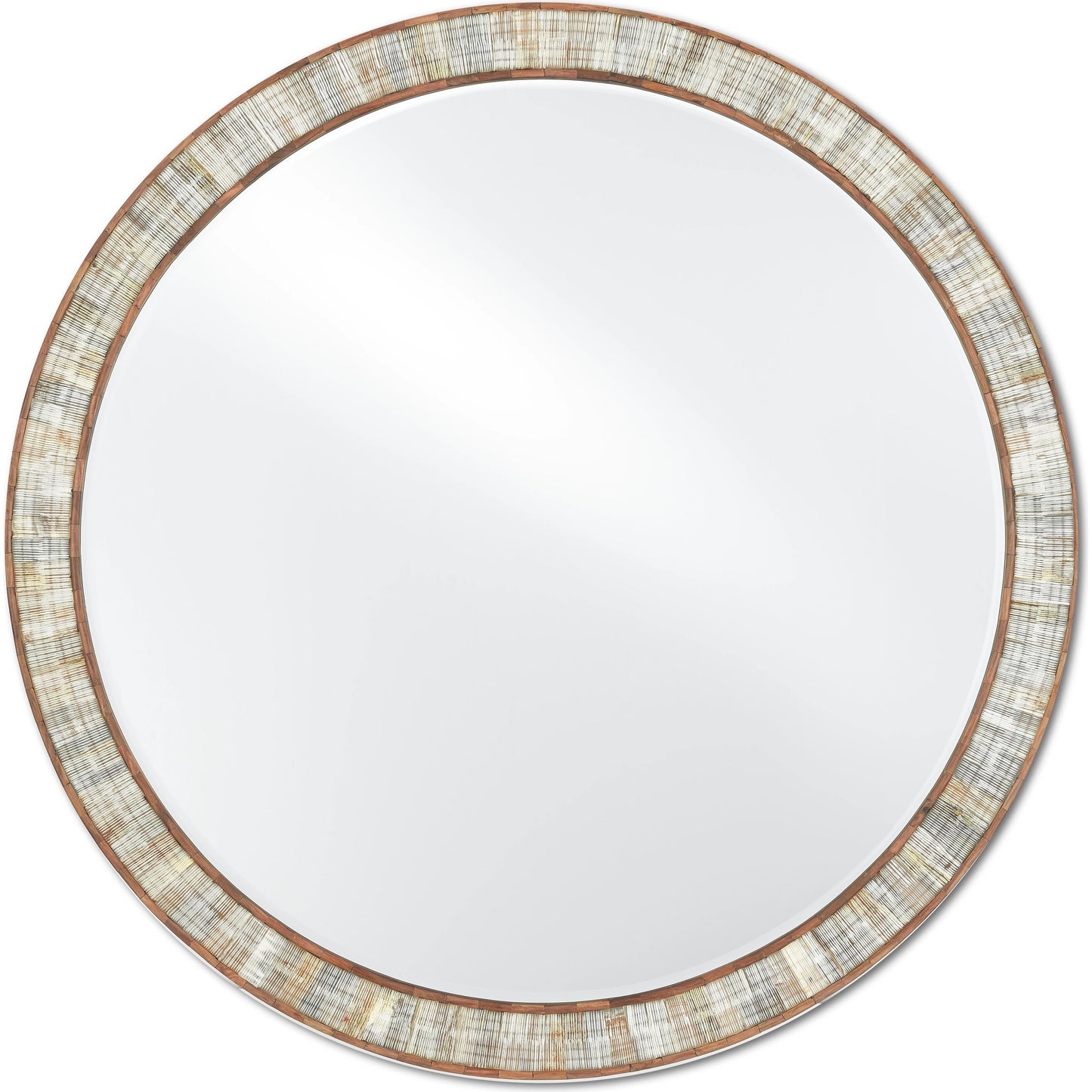 001 SR-767857 | Primary Silo | Hyson Round Mirror by Currey and Company in natural, mirror. Made from horn, sheesham wood, engineered hardwood, glass in a coastal style.