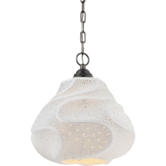 Wintershall Pendant by Currey and Company in white, antique brushed nickel. Made from porcelain, metal in a unique style.