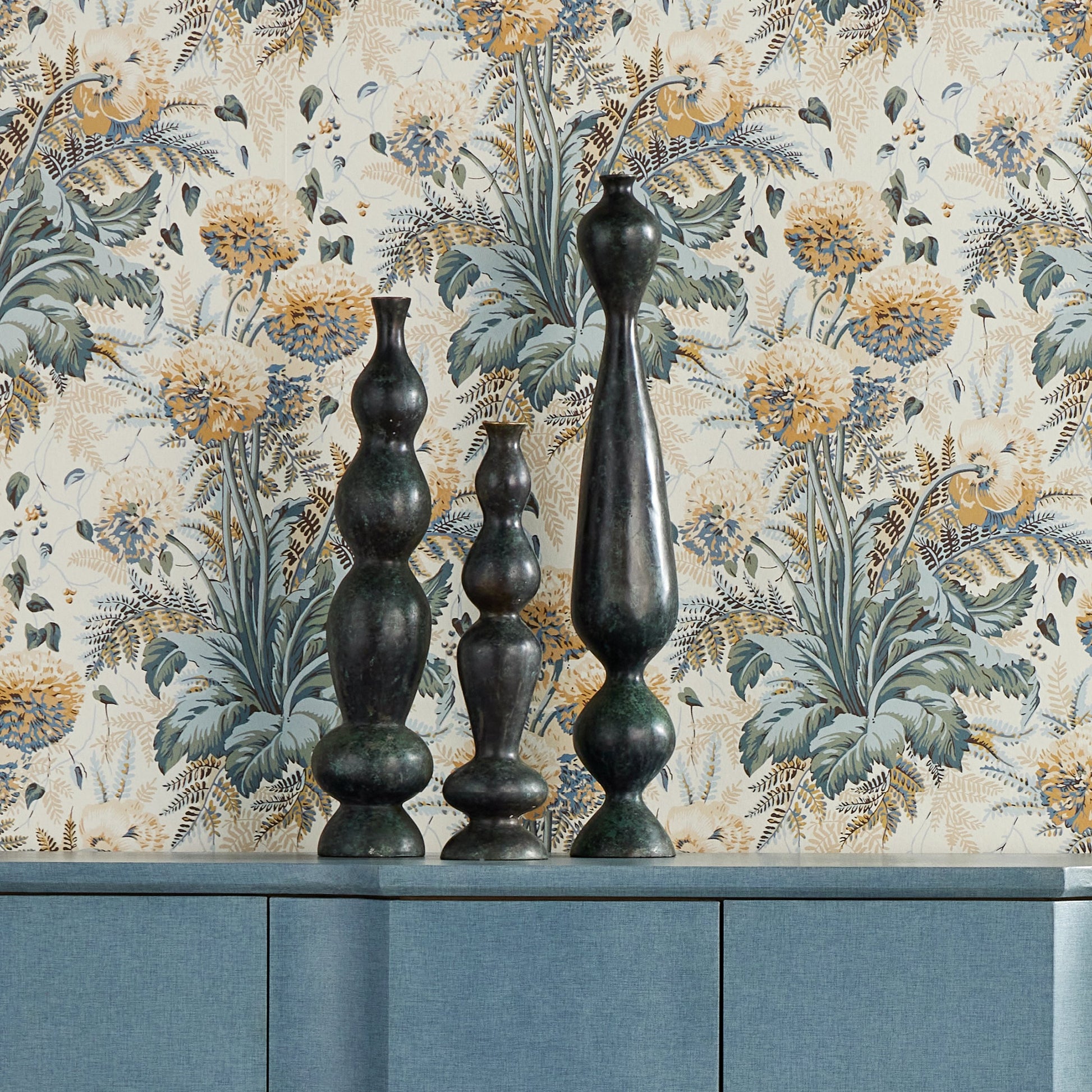 Luganzo Bronze Vase by Currey and Company in jade green, gold. Made from bronze in a modern style.