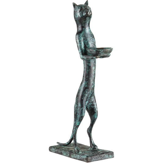 Bastet Cat Bronze by Currey and Company in green granite. Made from bronze in a rustic style.