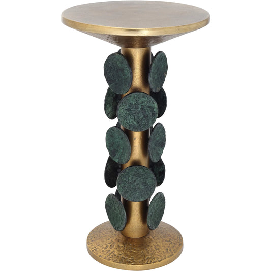 Nasturtium Accent Table by Currey and Company in antique brass, patina brass. Made from cast aluminum in a modern style.